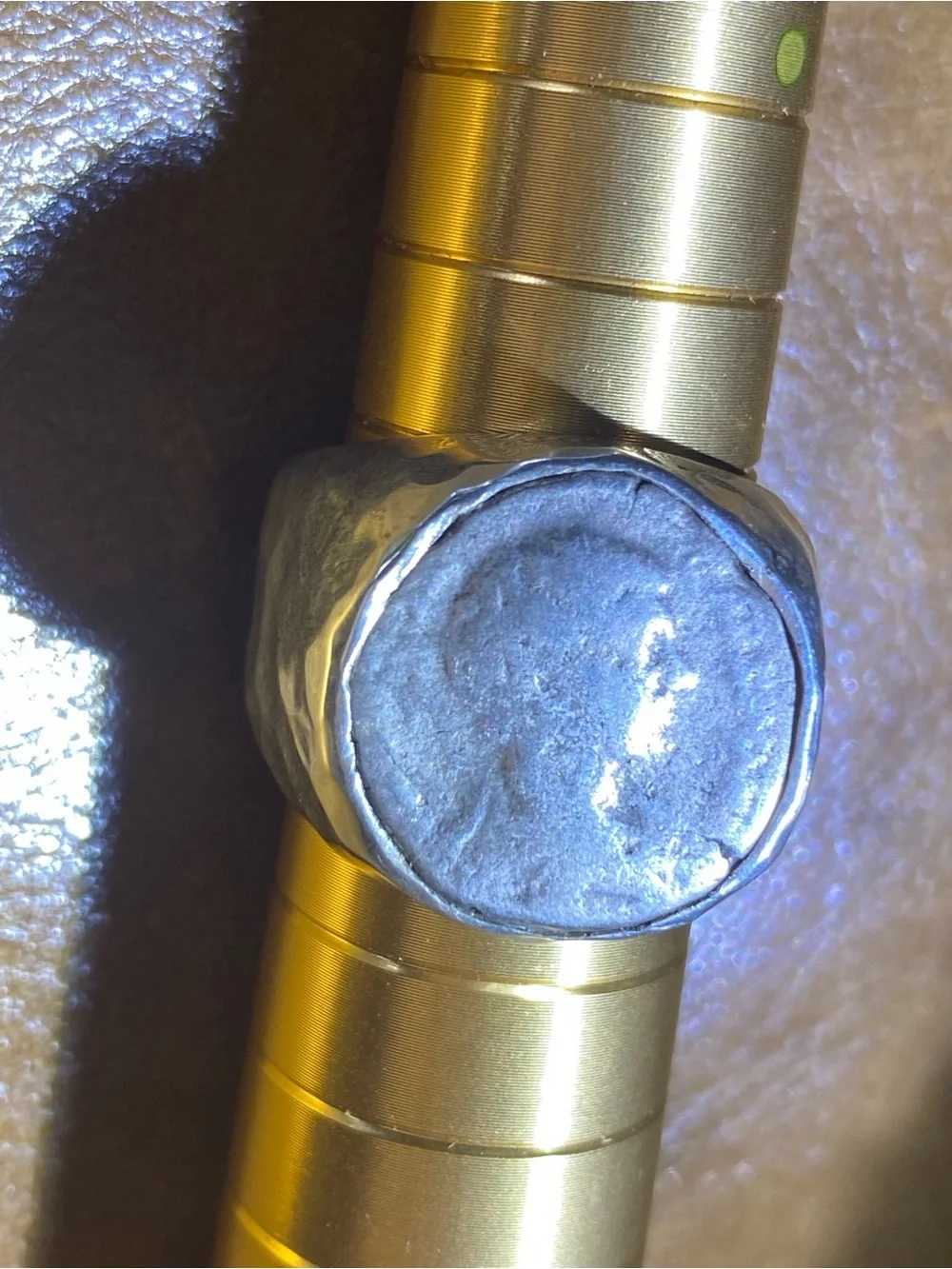 Auth 1st Century Roman Denarius Coin in 925 Hammered Artisan Ring Setting 18g